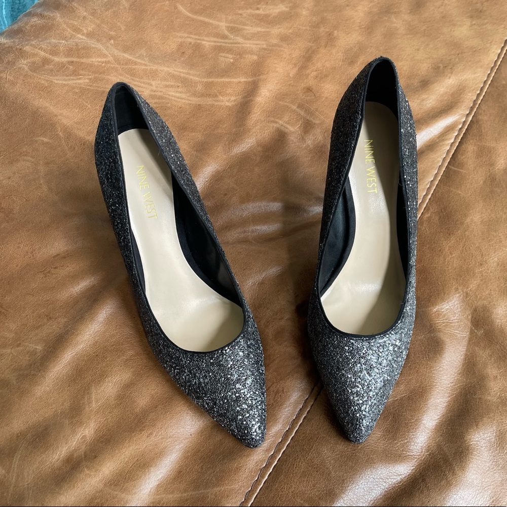 Nine West Black Glitter Heels Sz 8.5